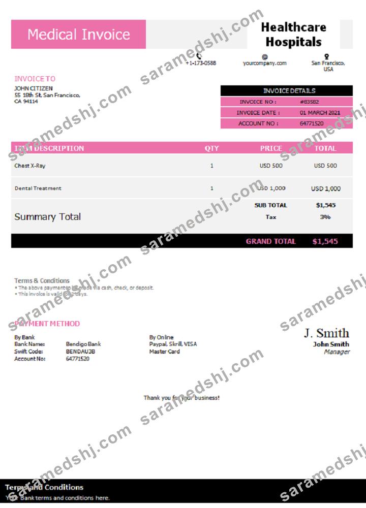 USA Healthcare Hospitals invoice